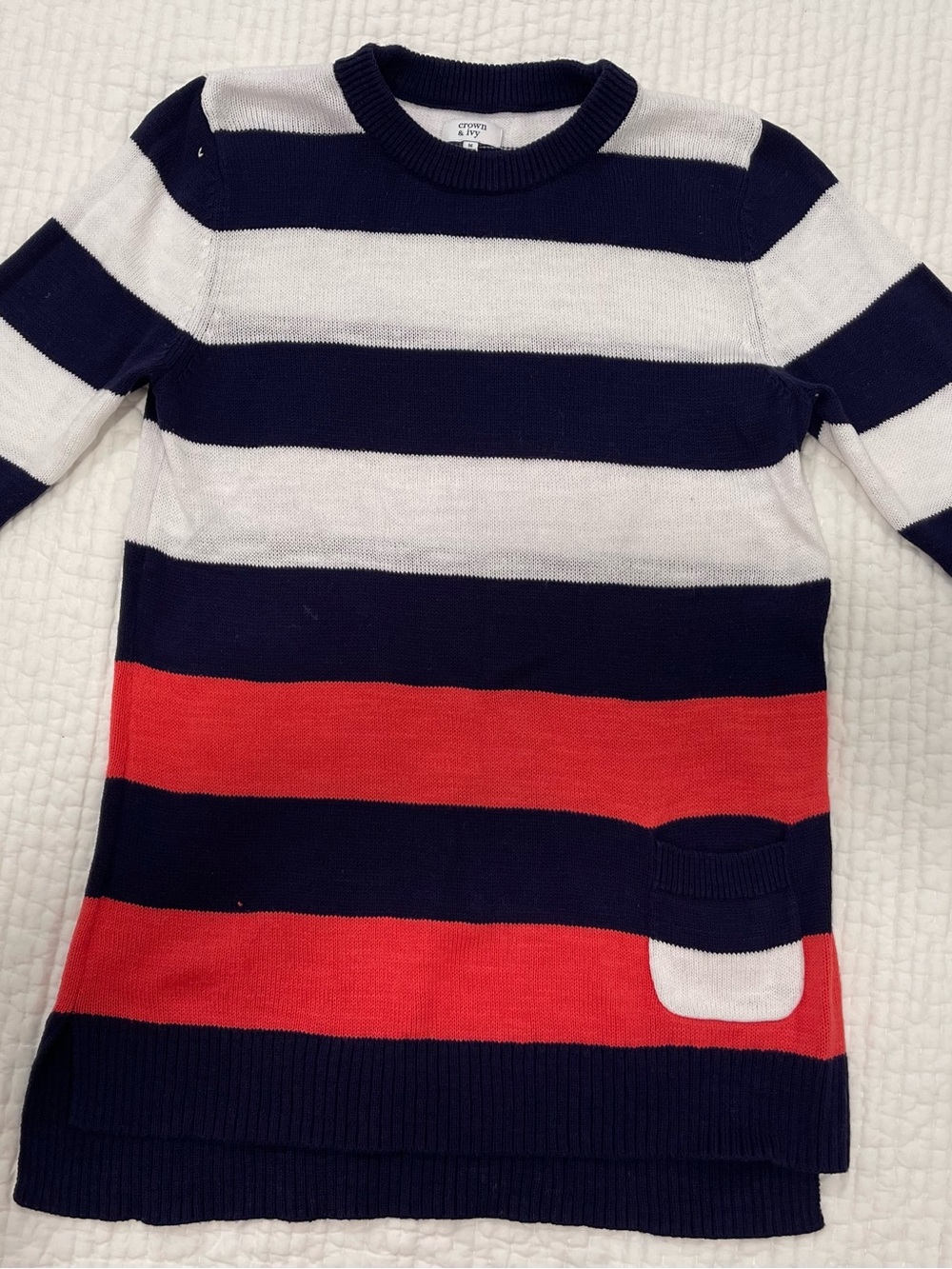 crown & ivy Navy, White & Red Striped Crew Sweater